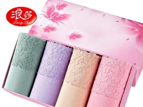 浪莎中腰内裤女银离子抗菌裆蕾丝边包臀棉质纯色大码女士三角裤_浪莎13号店_女士内衣/男士内衣/家居服