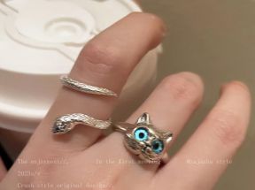 猫咪小蛇戒指女2023年新款时尚个性冷淡风食指戒气质网红闺蜜指环_乍见之欢7z的小店_饰品/流行首饰/时尚饰品新