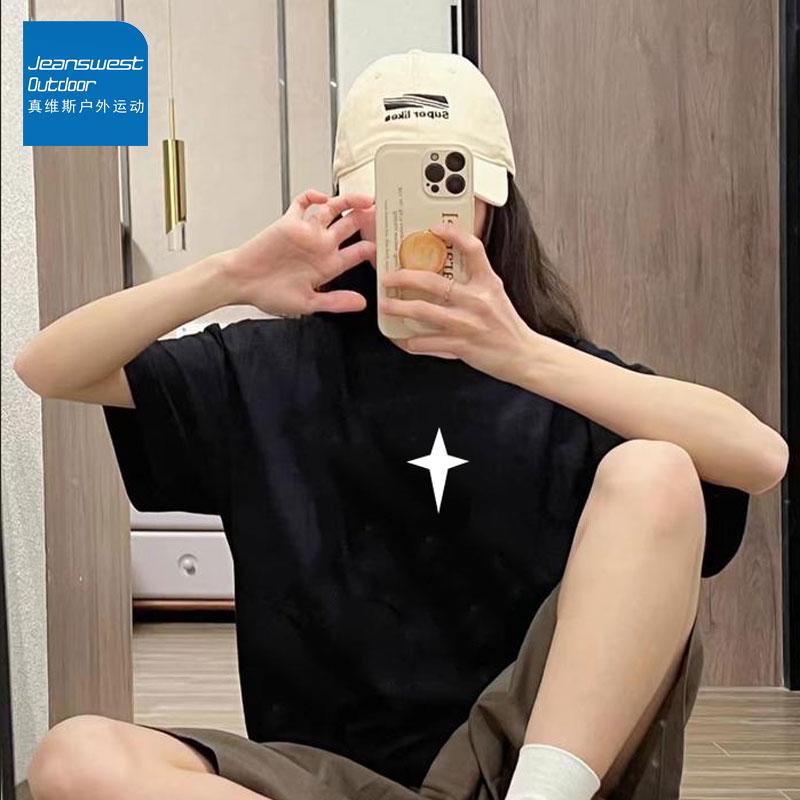 真维斯户外运动夏季新款印花男女同款短袖情侣纯棉T恤潮牌流行五3_真维斯户外运动品牌_男装