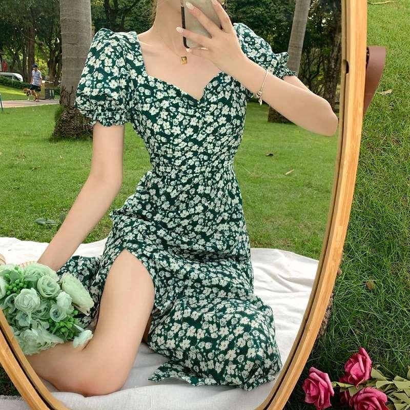 【特惠秒杀】S20仙女甜美显瘦气质碎花连衣裙桔梗茶歇法式长裙_一勺甜美衣定制_女装/女士精品