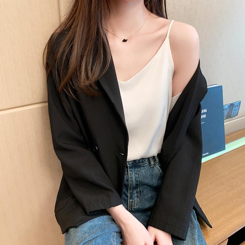 醋酸绸缎吊带背心女内搭夏季设计感小众无袖薄款上衣外穿潮打底衫_婷婷家实拍女装店_女装/女士精品