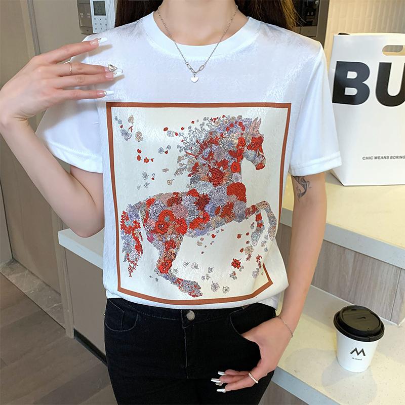 美爆！真丝缎面真丝短袖T恤女 TT-2023年夏季新款真丝短袖T恤百搭印花潮流休闲时尚经典_ChaoBangBang潮帮帮CBB_女装/女士精品 女装_女士精品