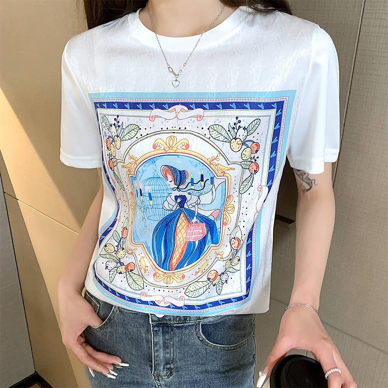 拍2件更划算！KK2023年夏季新款真丝短袖T恤 KK2023年夏季新款真丝短袖T恤百搭印花潮流休闲时尚经典_森女部落｜SNBL_女装/女士精品 女装_女士精品