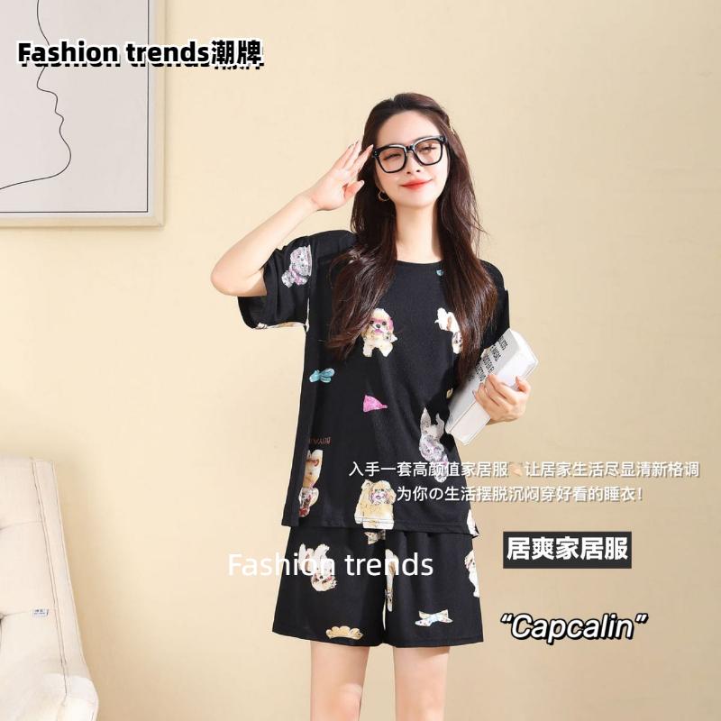 全球购Fashiontrends潮牌休闲宽松睡衣 Fashion trends休闲宽松睡衣女款夏季新款短袖网红家居服套装_Fashion trends潮牌_女士内衣/男士内衣/家居服 女士内衣_男士内衣_家居服