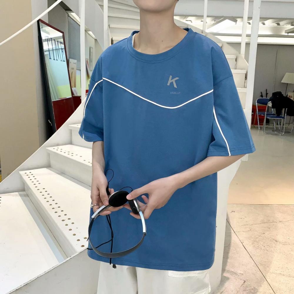 2023男士潮流港风宽松短袖上衣t恤 2023男士短袖设计感落肩t恤男潮流港风重磅上衣宽松潮牌夏季衣服_苍井有货原创_男装 男装