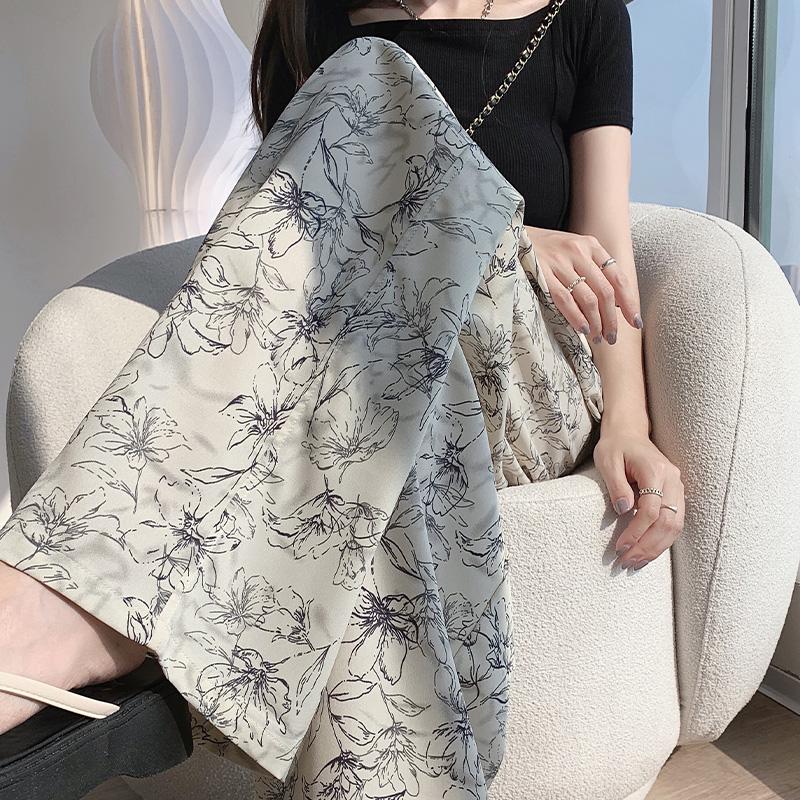 新中式白茶花阔腿裤女薄夏高腰宽松拖地长裤 新中式白茶花阔腿裤女薄夏高腰显瘦凉凉裤直筒雪纺宽松拖地长裤C_SONA 大小姐_女装/女士精品 女装_女士精品